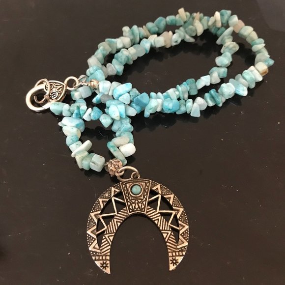 Southwestern Amazonite Gemstone Necklace Handmade Squash Blossom Silver Beaded - Picture 15 of 15